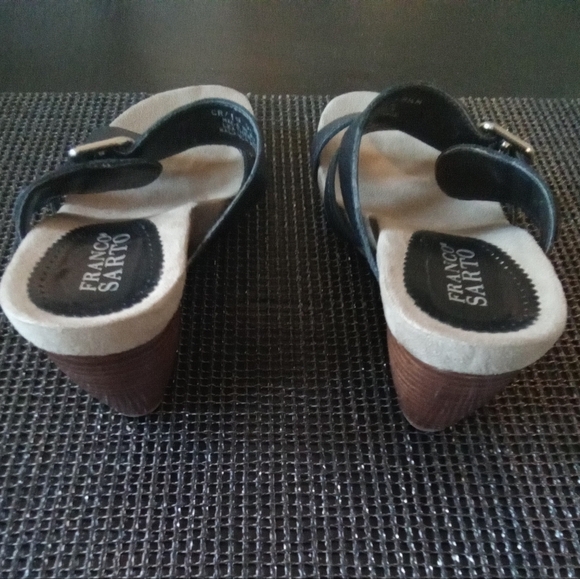 Franco Sarto Black Leather Wedge Heel Sandals - Picture 3 of 8
